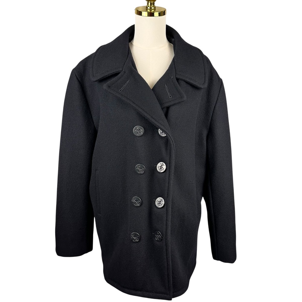 Vintage Schott NYC 740N Black Wool Melton Peacoat Jacket Men's Size 44 USA Made